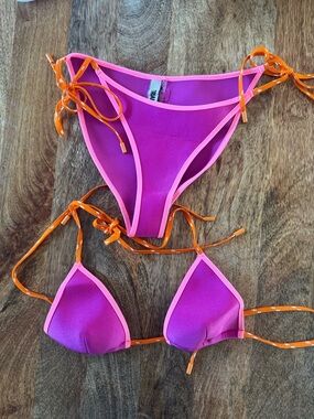 Triangl  swimwear Pink and Orange Two-Piece Bikini Set with Bag